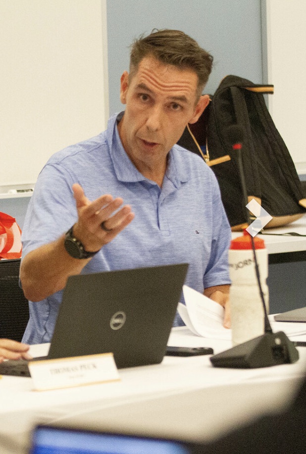 Patrick McCrann speaking at a school board meeting